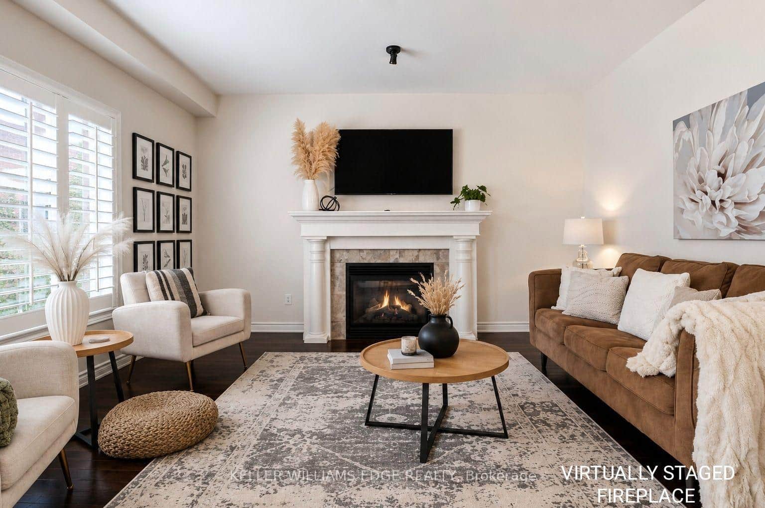 Bright Living Room w/ Fireplace